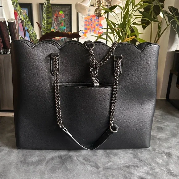 Betsey Johnson Black Tote with Braided Handles 15”x11” - Picture 2 of 2